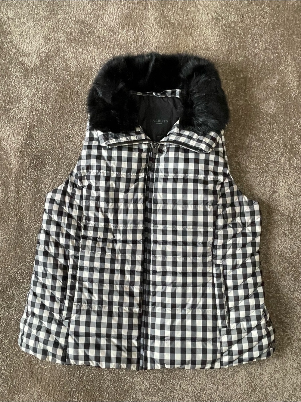 Talbots Puffer Vest Black Gray Ivory